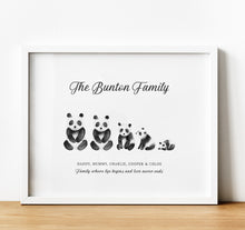 Load image into Gallery viewer, Personalised Family Print,  panda family, for Families, thoughtful keepsake co
