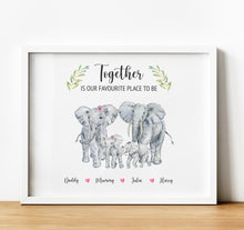 Load image into Gallery viewer, Personalised Family Print, Elephant Gift, Together is our favorite place to be, Thoughtful Keepsake
