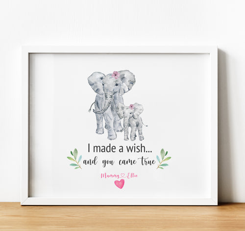 Personalised Family Print, Elephant Gift, we made a wish and you came true,  Thoughtful Keepsake