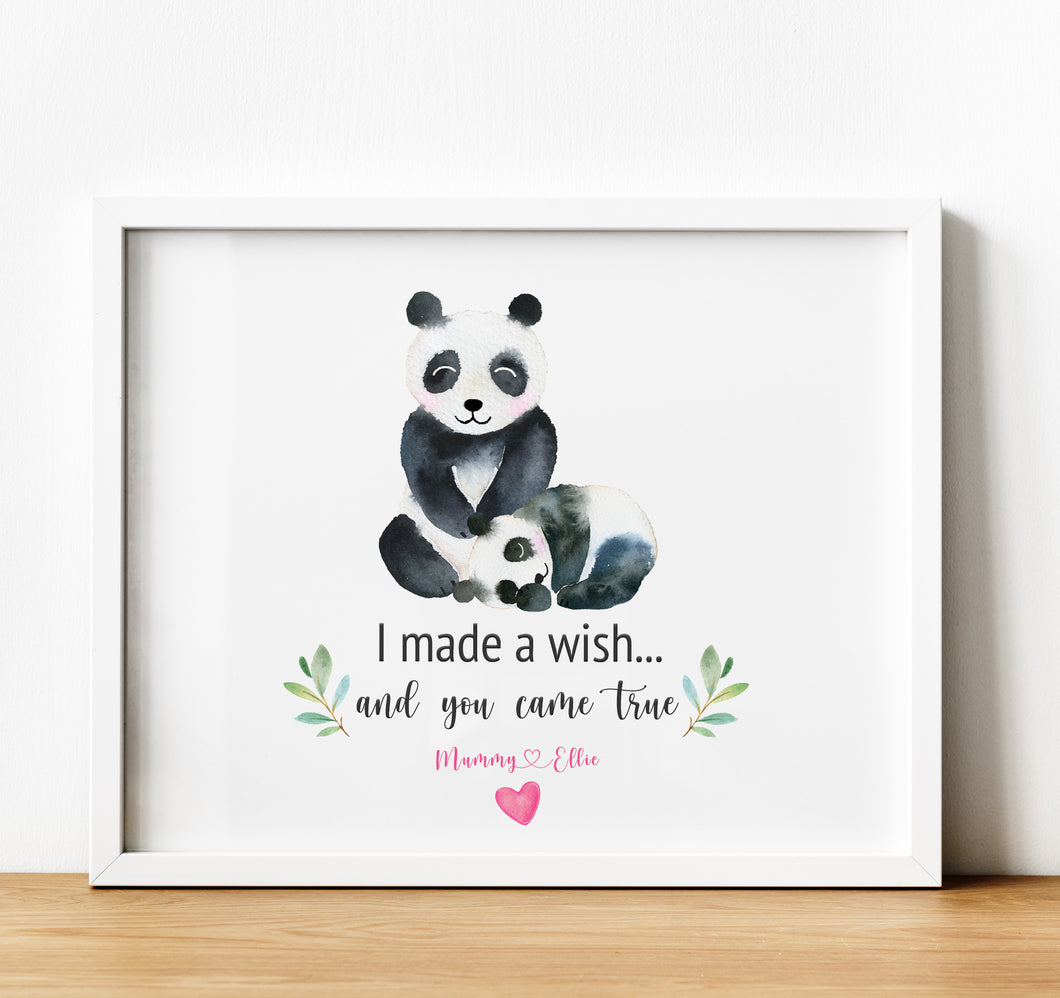 Personalised Family Print, Panda Family, we made a wish and you came true,  Thoughtful Keepsake
