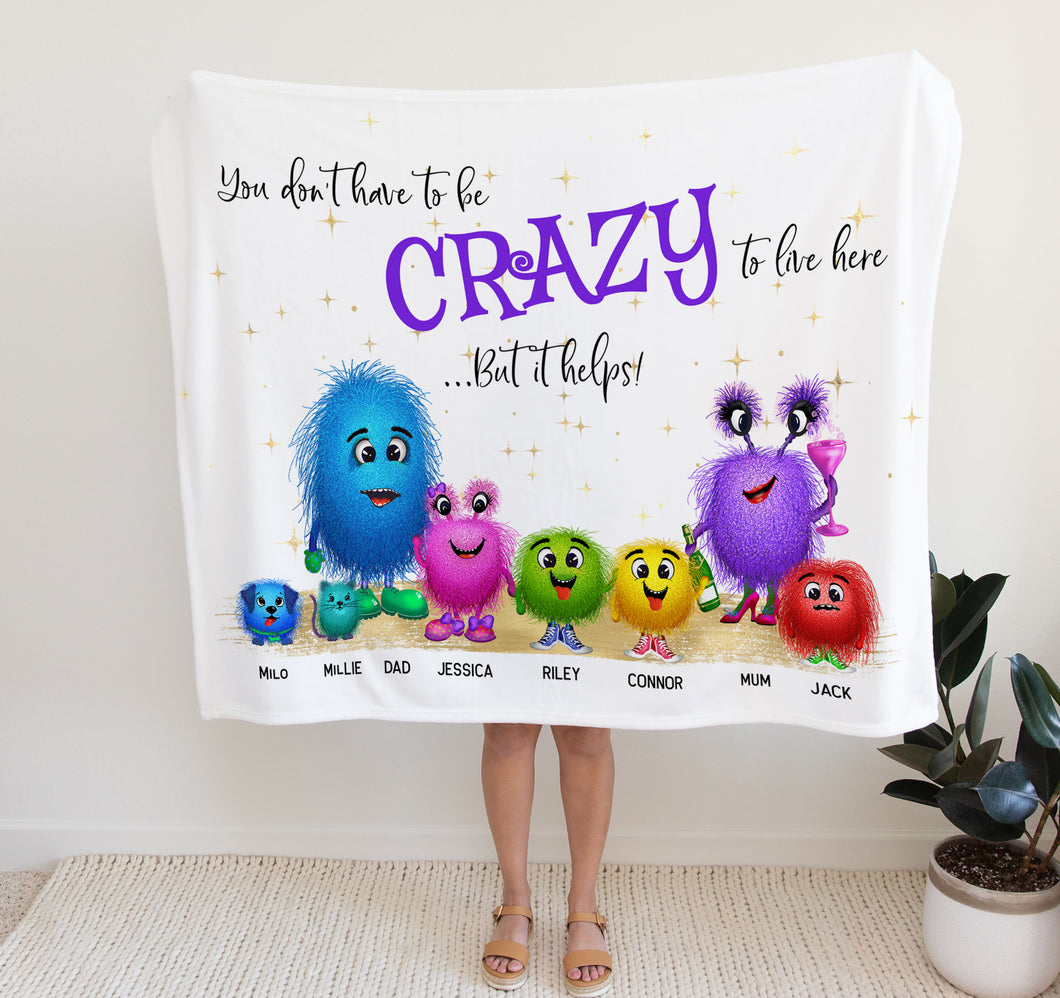 Personalised Fleece Blanket  Funny Monster Family, thoughtful keepsake co