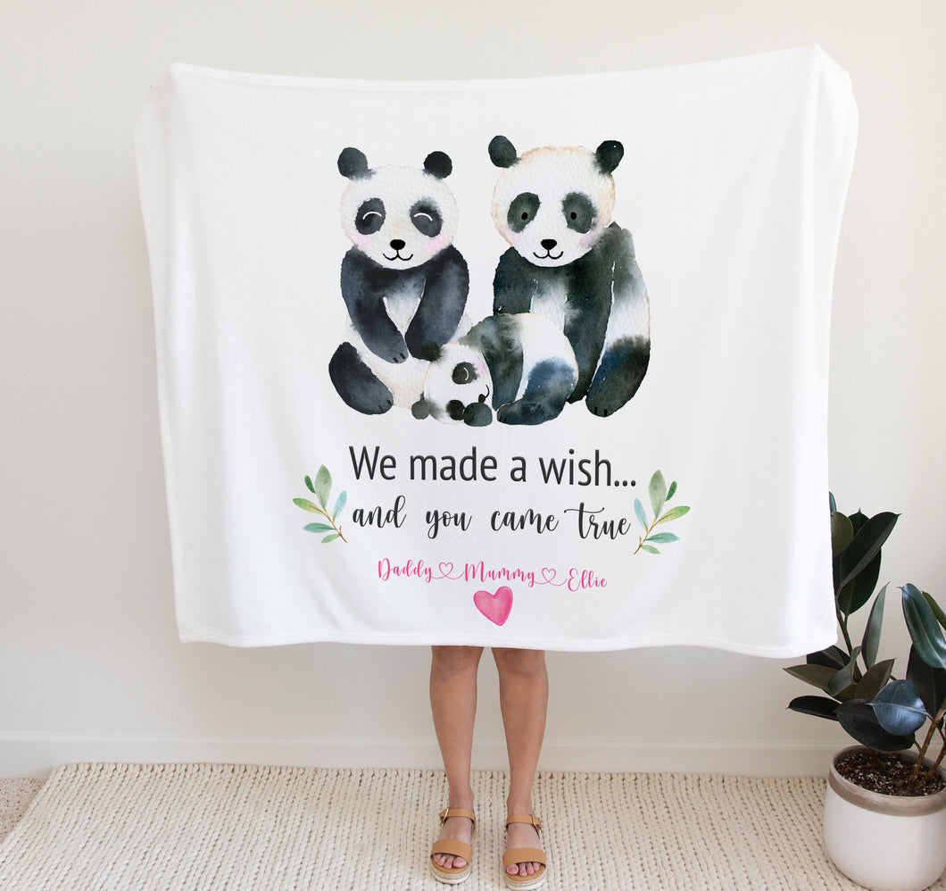 Personalised Fleece Blanket | Panda Family Personalised New Baby Gifts