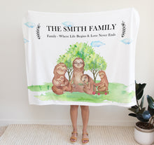 Load image into Gallery viewer, Personalised Fleece Blanket, Sloth Family, thoughtful keepsake co, personalised gift ideas
