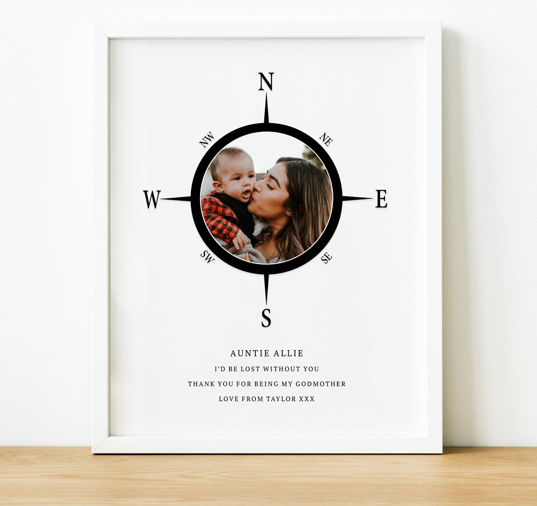 Personalised Godparent Gifts | Gifts for Godfather from Godchild |  We'd Be Lost Without You Compass image with photo inside and quote, thoughtful keepsake co