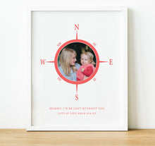 Load image into Gallery viewer, Personalised Gift for Mum |  We&#39;d Be Lost Without You Compass image with photo inside and quote, Custom Photo Print , thoughtful keepsake co
