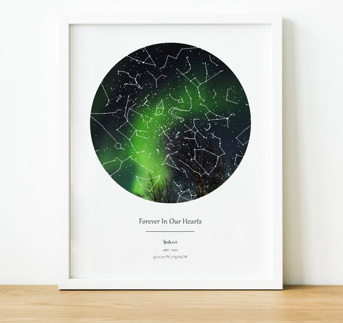 Personalised Memorial Gifts, The night sky star map print, 1st Anniversary Gifts, thoughtful keepsake co