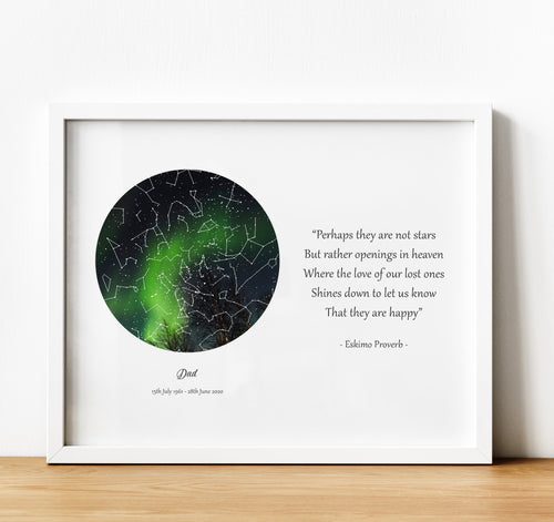 Personalised Memorial Gifts, The night sky star map print, 1st Anniversary Gifts, thoughtful keepsake co
