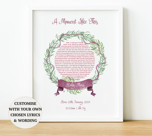 Personalised Nursery Decor,  Song Lyric Print, naming day gifts personalised new baby gifts, thoughtful keepsake co
