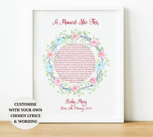 Personalised Nursery Decor,  Song Lyric Print, naming day gifts personalised new baby gifts, thoughtful keepsake co