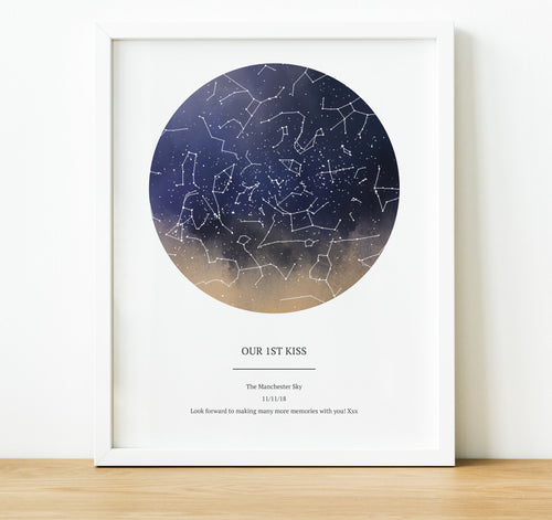Personalised anniversary gifts, The night sky star map print, 1st Anniversary Gifts, thoughtful keepsake co