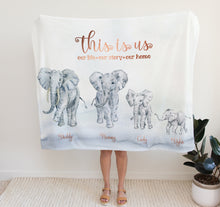 Load image into Gallery viewer, personalised fleece blanket, elephant family, thoughtful keepsake co

