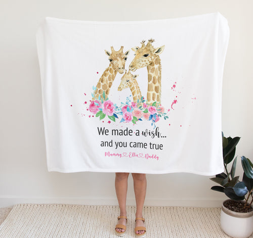 Copy of Personalised Fleece Blanket, Giraffe Family, Personalised New Baby Gifts